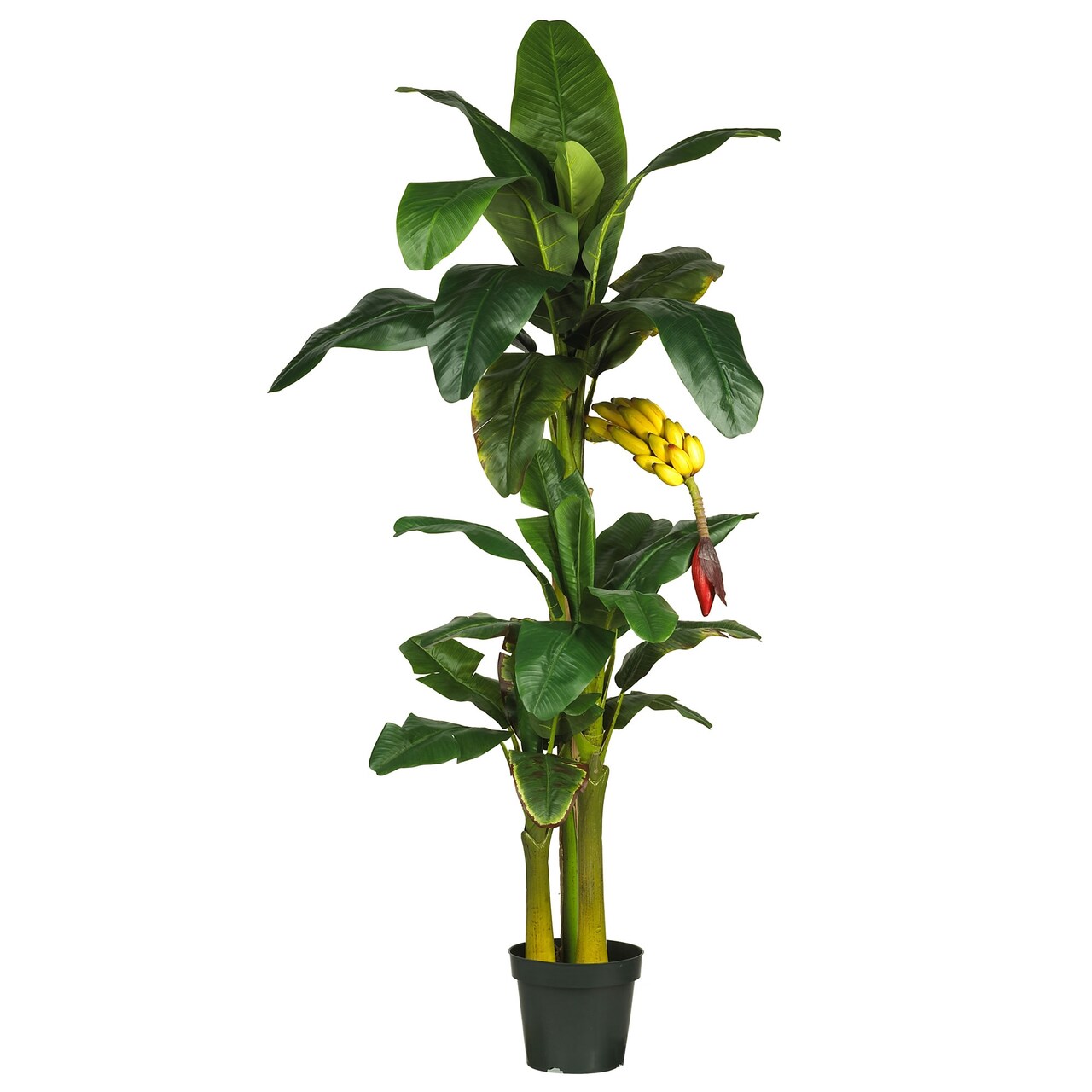 Nearly Natural 6' Triple Stalk Banana Silk Artificial Tree in Black Pot